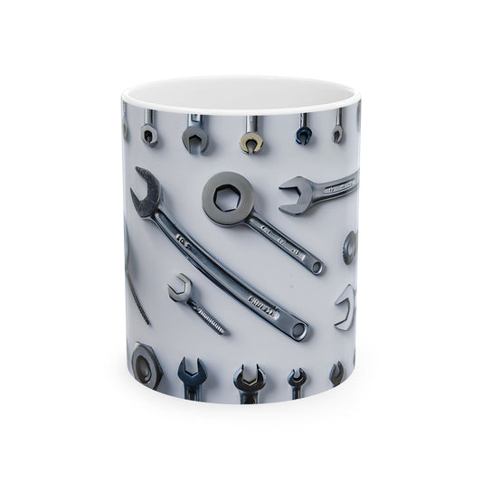 Handy Tools Ceramic Mug for Mechanics, Gifts for Dad, Unique Coffee Cup, Tool Lover's Mug, Automotive Theme Mug