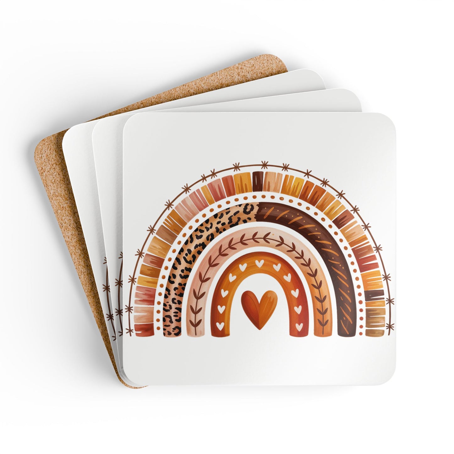 Rainbow Love Corkwood Coaster Set, Eco-Friendly Drink Coasters for Home Decor, Gift for Housewarming, Wedding, or Baby Shower