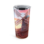 Sunset Windmill Tumbler, 20oz Travel Mug for Coffee Lovers, Outdoor Adventure Insulated Cup, Gift for Nature Enthusiasts