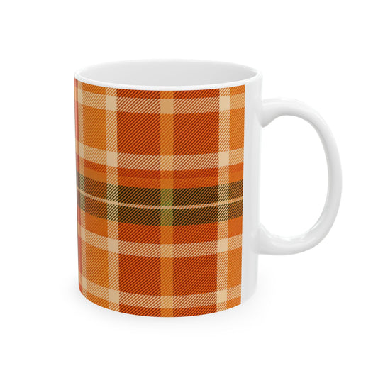 Fall Plaid Ceramic Mug, Motivational Coffee Cup, Gift for Friends, Self-Care Reminder, Uplifting Quote Mug