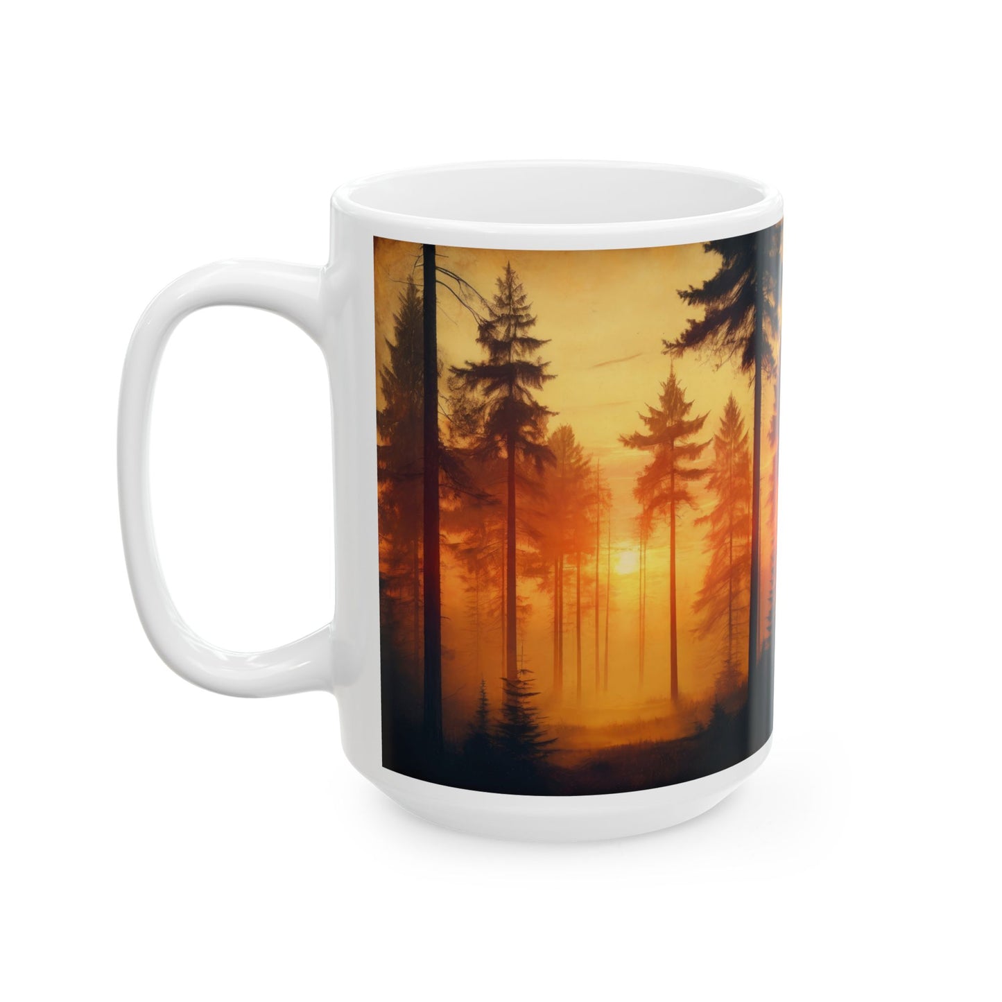 Sunset Forest Ceramic Mug - Cozy Coffee Cup, Nature Lover Gift, Camping Mug, Rustic Home Decor, Gift for Coffee Enthusiasts