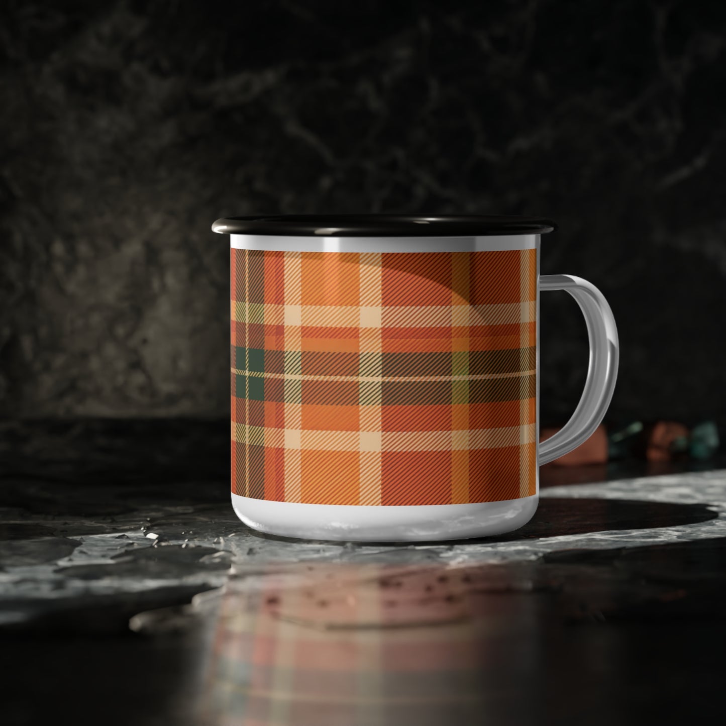 Cozy Plaid Enamel Camp Cup | Fall Outdoor Mugs, Rustic Camping Coffee Cup, Autumn Vibes, Gift for Nature Lovers, Cabin Decor