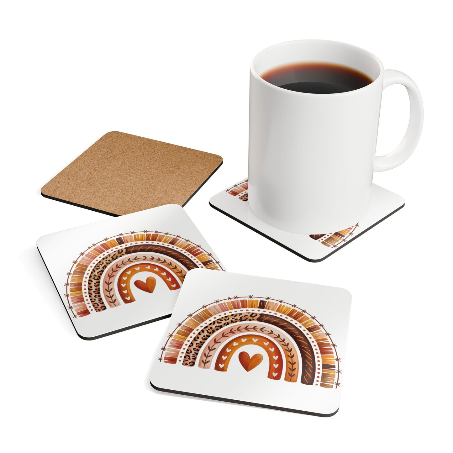 Rainbow Love Corkwood Coaster Set, Eco-Friendly Drink Coasters for Home Decor, Gift for Housewarming, Wedding, or Baby Shower