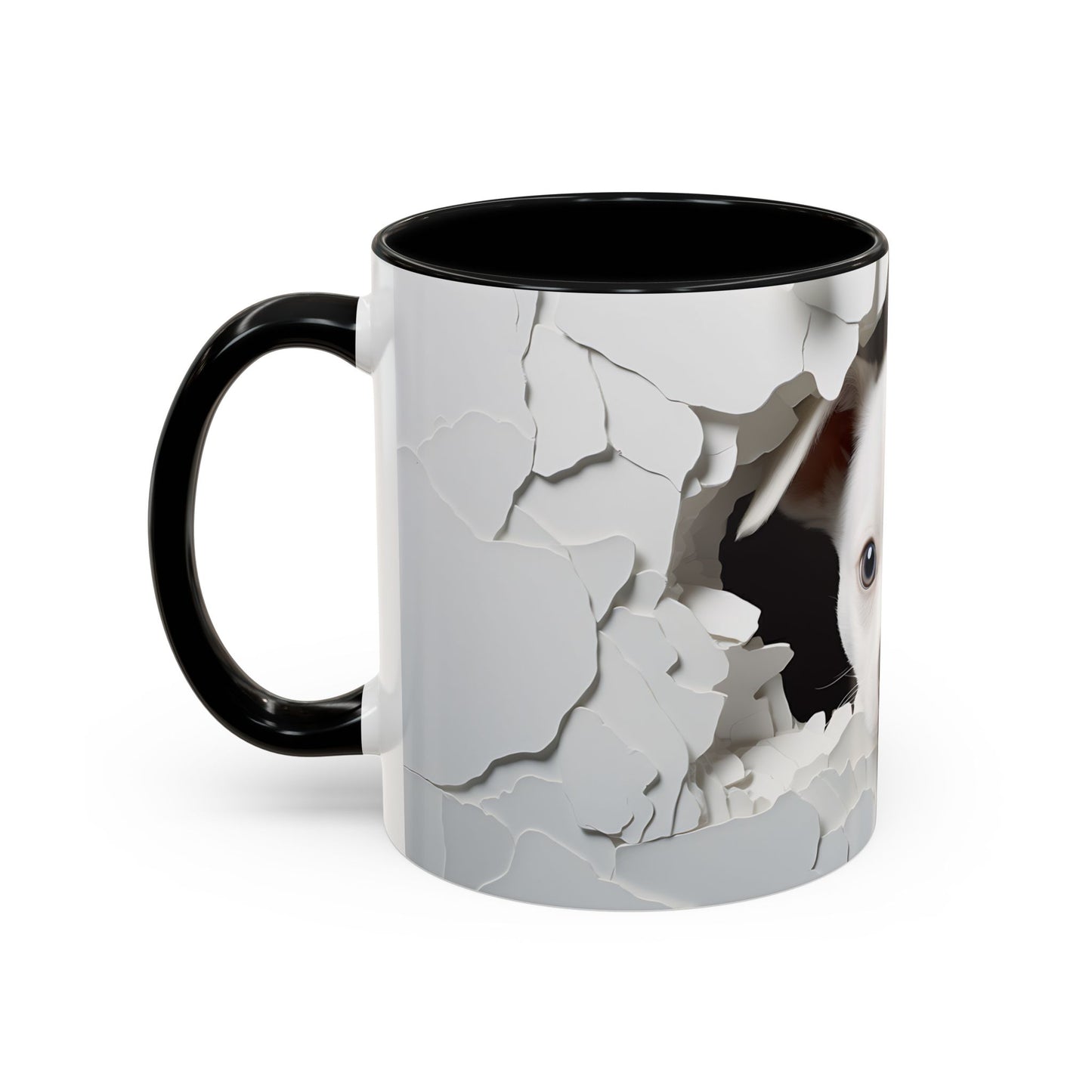 White Puppy Accent Coffee Mug - Cute Dog Lover Gift, Animal Themed Kitchenware, Pet Owner Coffee Cup, Floral Mug, Puppy Decor