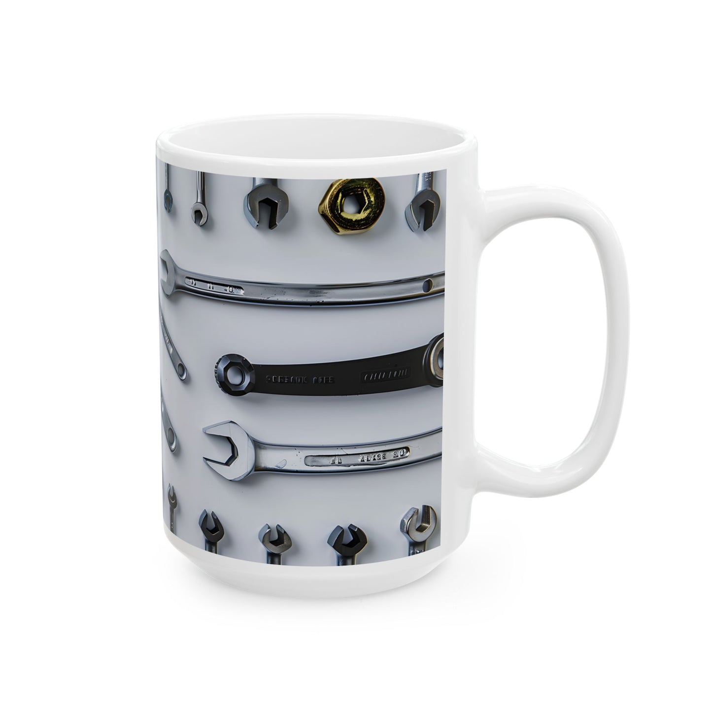 Handy Tools Ceramic Mug for Mechanics, Gifts for Dad, Unique Coffee Cup, Tool Lover's Mug, Automotive Theme Mug