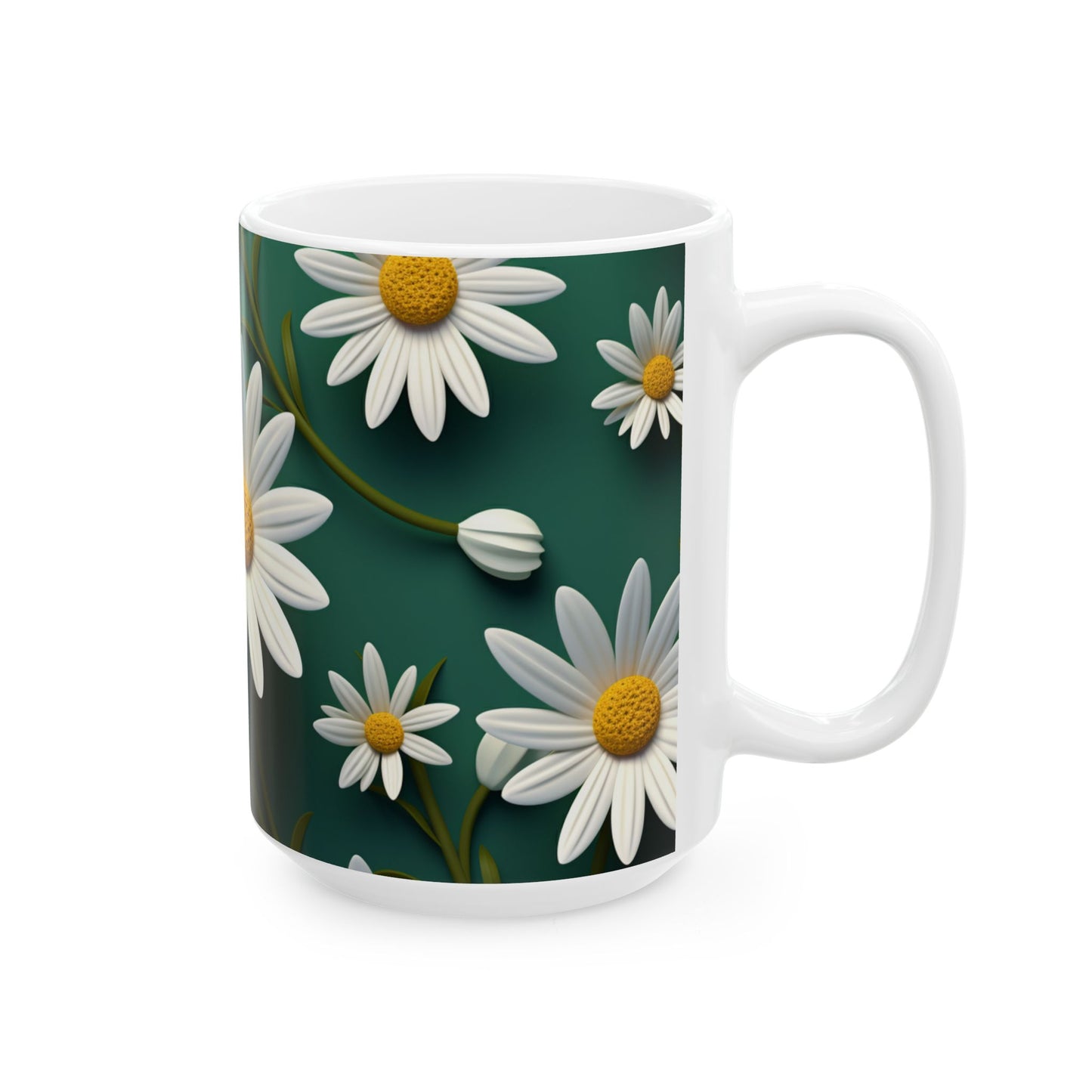 Floral Ceramic Mug with Daisies, 11oz & 15oz, Perfect Gift for Garden Lovers, Home Decor, Mother's Day, Spring Vibes, Coffee or Tea Mug