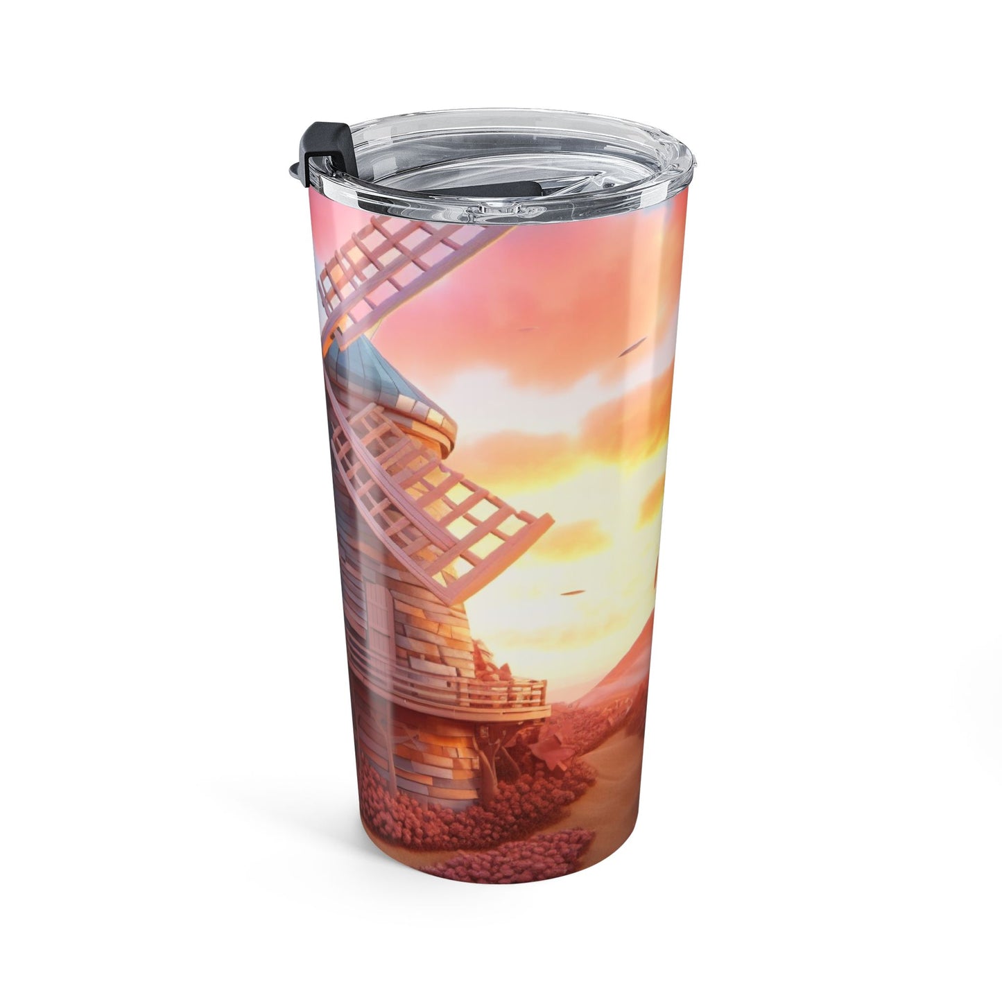 Sunset Windmill Tumbler, 20oz Travel Mug for Coffee Lovers, Outdoor Adventure Insulated Cup, Gift for Nature Enthusiasts