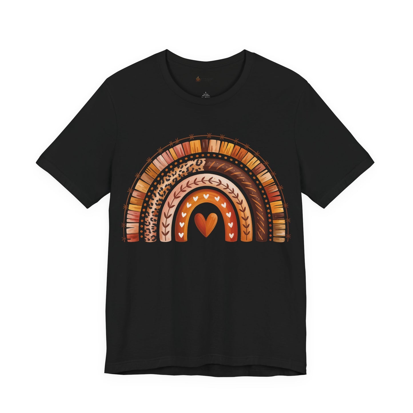 Rainbow Heart Unisex Tee, Casual Summer Shirt, Gift for Her, Cute Graphic Tee, Earthy Tones, Everyday Wear, Baby Shower Gift