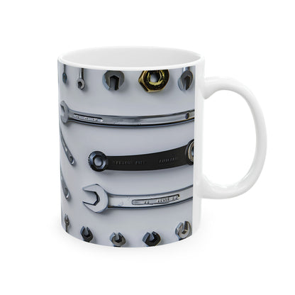Handy Tools Ceramic Mug for Mechanics, Gifts for Dad, Unique Coffee Cup, Tool Lover's Mug, Automotive Theme Mug