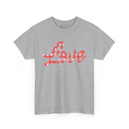 Love Script Tee — Valentines Heart Pattern Graphic T-Shirt