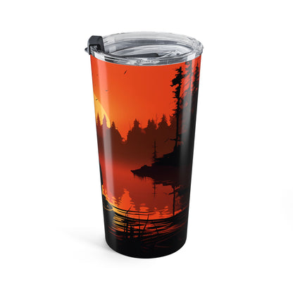 Fishing Sunset Tumbler - 20oz Travel Mug, Outdoor Adventure Gift, Fisherman Coffee Cup, Camping Drinkware, Nature Lover Mug