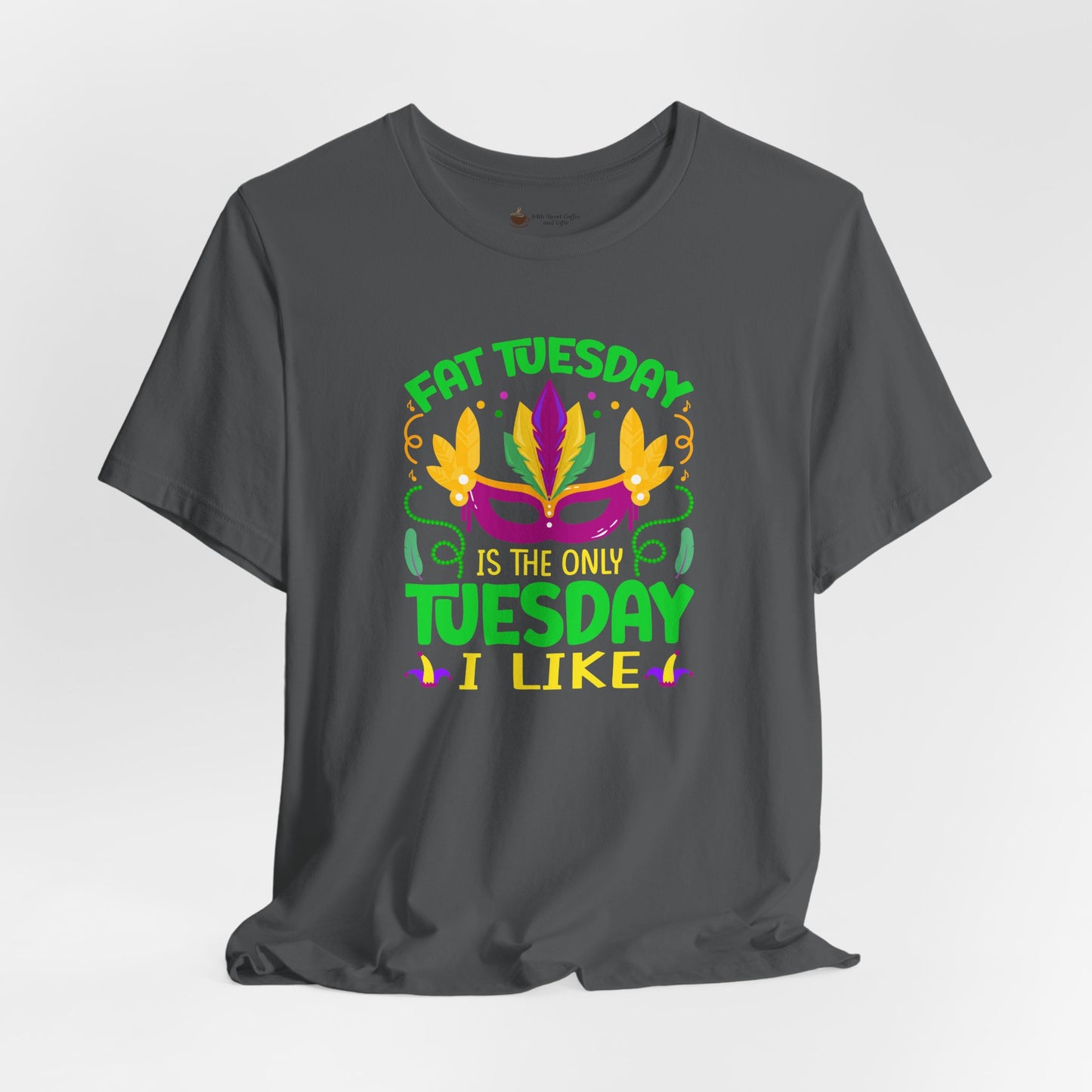 Mardi Gras 'Fat Tuesday' Tee — Carnival Mask & Feather Graphic