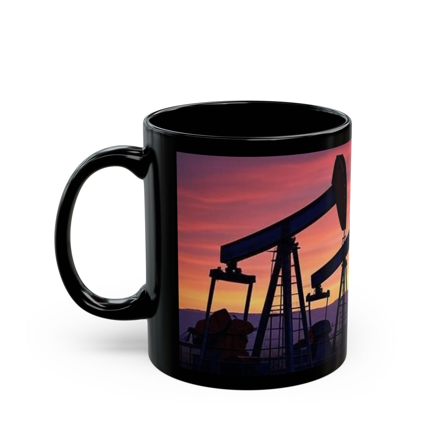 Oil Pump Sunset Mug - Unique Black Coffee Cup for Oilfield Workers, Gift for Him, Coffee Lovers, Home Decor, 11oz, 15oz