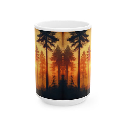 Sunset Forest Ceramic Mug - Cozy Coffee Cup, Nature Lover Gift, Camping Mug, Rustic Home Decor, Gift for Coffee Enthusiasts