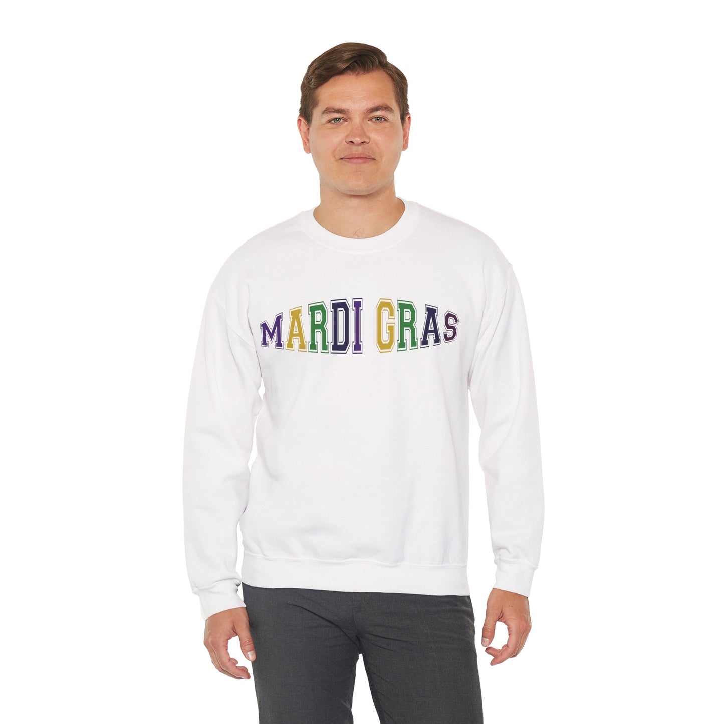 Mardi Gras Crewneck Sweatshirt - Festive Purple Green Gold Parade Pullover