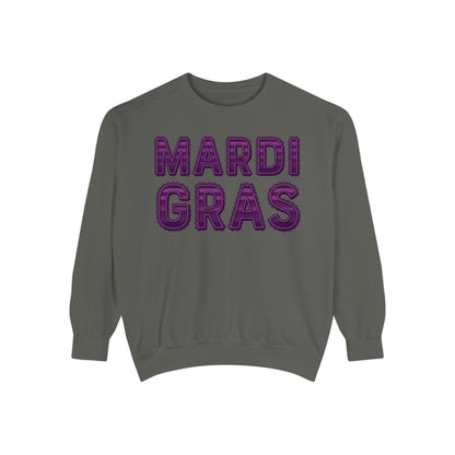 Mardi Gras Sweatshirt – Purple Tinsel Lettering Festival Crewneck