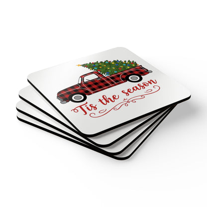 Festive Cork Coaster Set, Merry Christmas Decor, Holiday Table Accessory, Rustic Drinkware, Gift for Hosts, Winter Celebrations