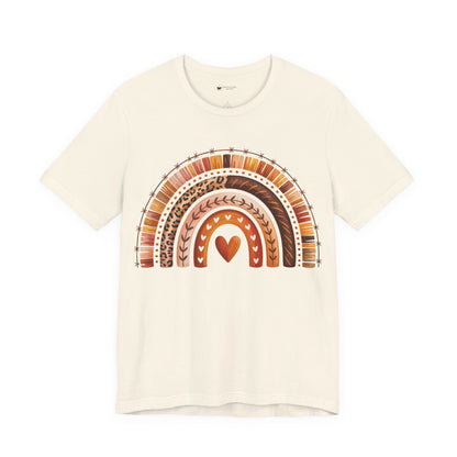 Rainbow Heart Unisex Tee, Casual Summer Shirt, Gift for Her, Cute Graphic Tee, Earthy Tones, Everyday Wear, Baby Shower Gift
