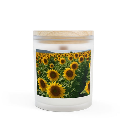Sunflower Fields Frosted Glass Candle, Relaxing Home Decor, Gift for Her, Aromatherapy Candle, Nature Lover's Gift, Eco-Friendly Lighting