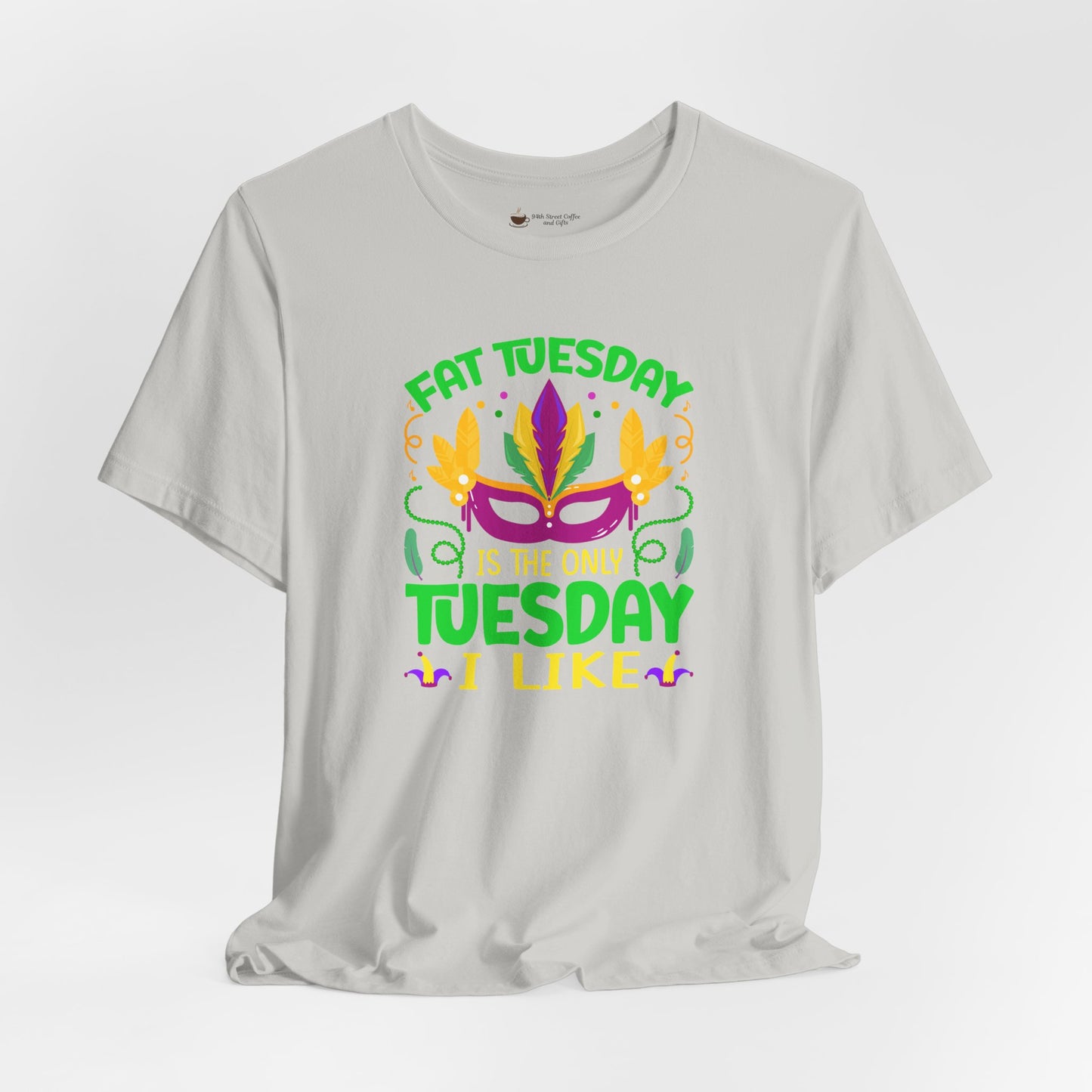Mardi Gras 'Fat Tuesday' Tee — Carnival Mask & Feather Graphic