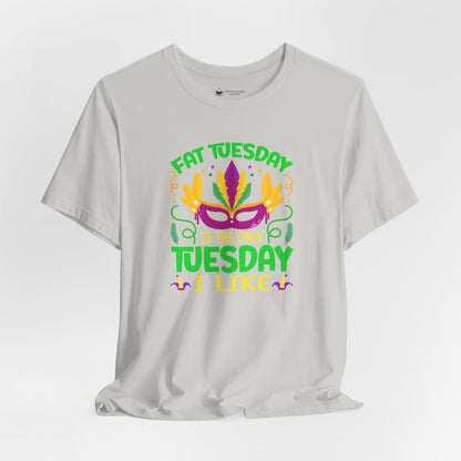 Mardi Gras 'Fat Tuesday' Tee — Carnival Mask & Feather Graphic
