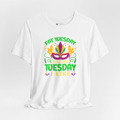 Mardi Gras 'Fat Tuesday' Tee — Carnival Mask & Feather Graphic