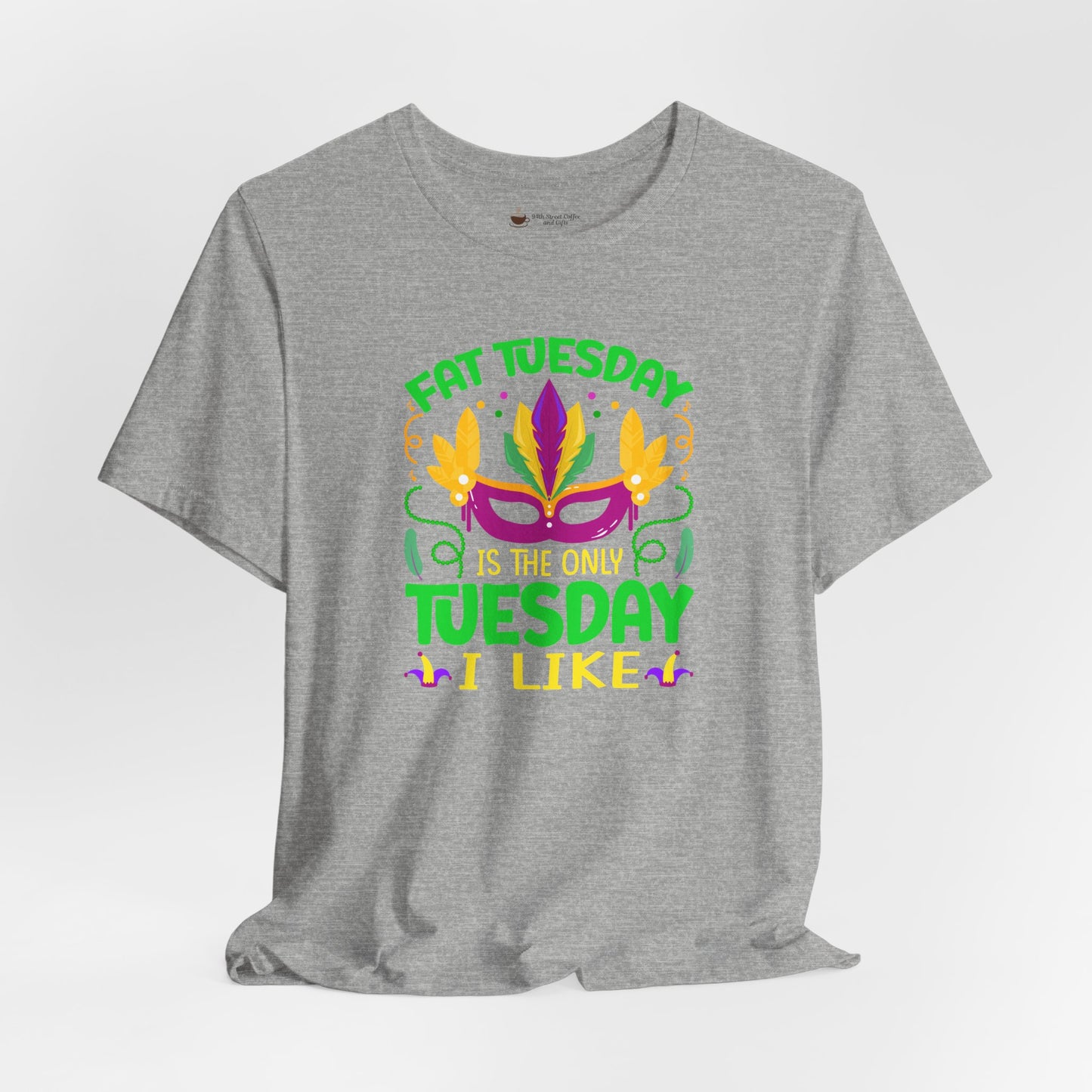 Mardi Gras 'Fat Tuesday' Tee — Carnival Mask & Feather Graphic