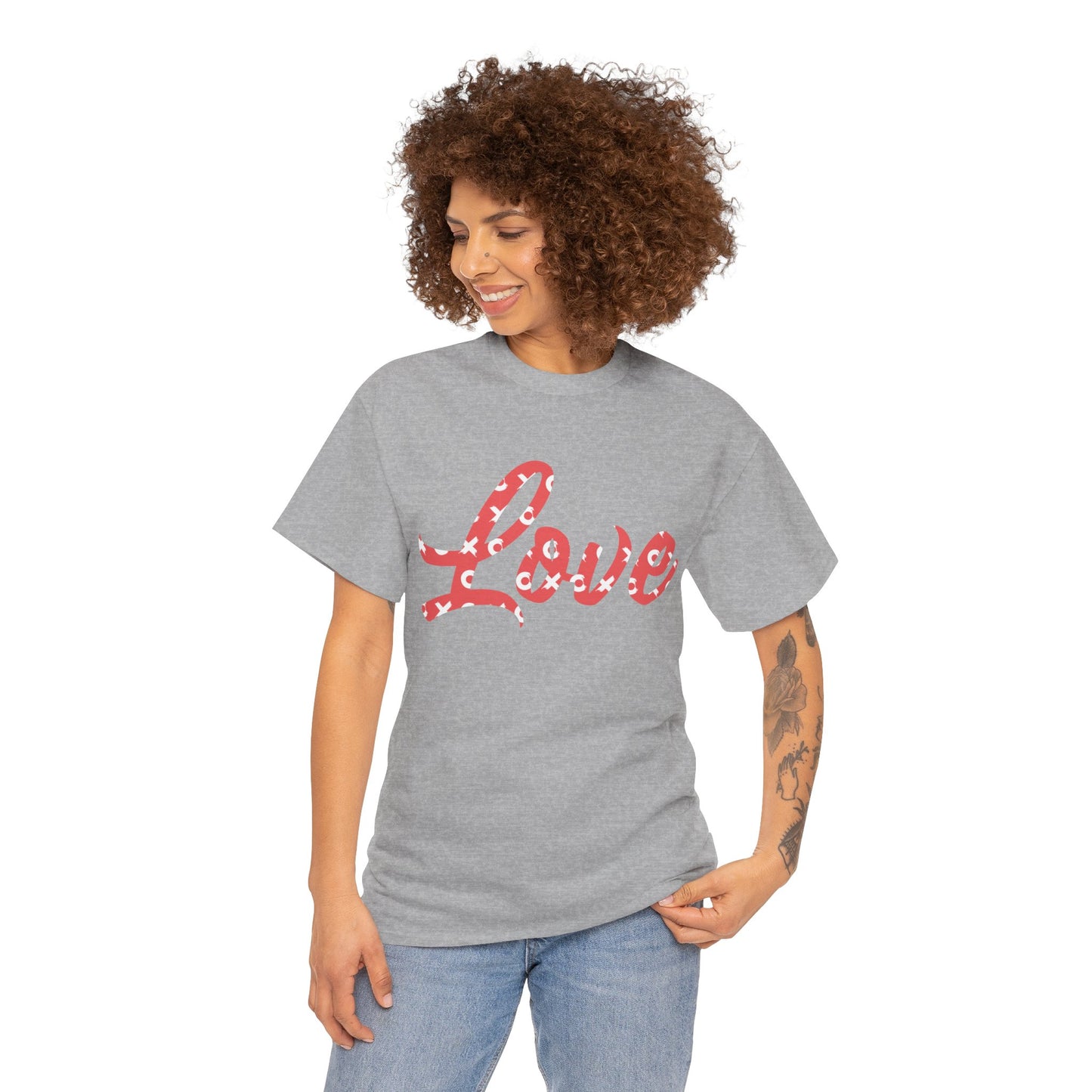 Love Script Tee — Valentines Heart Pattern Graphic T-Shirt