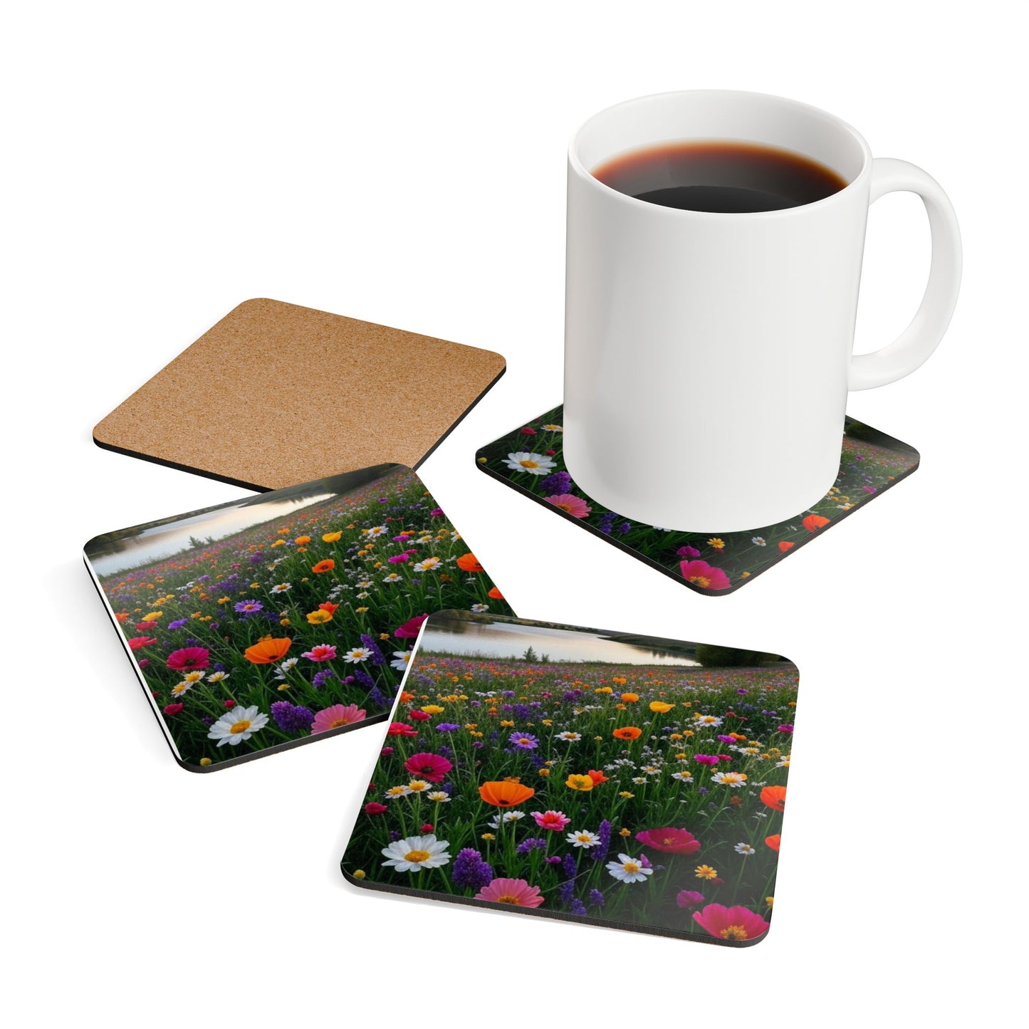Floral Cork Coaster Set, Botanical Drink Coasters, Sustainable Home Decor, Nature Lover Gift, Rustic Kitchen Accessories