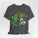 St. Patrick’s Heart Shamrock Tee – Green Plaid, Leopard & Cow Print Hearts