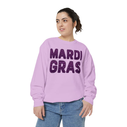 Mardi Gras Sweatshirt – Purple Tinsel Lettering Festival Crewneck