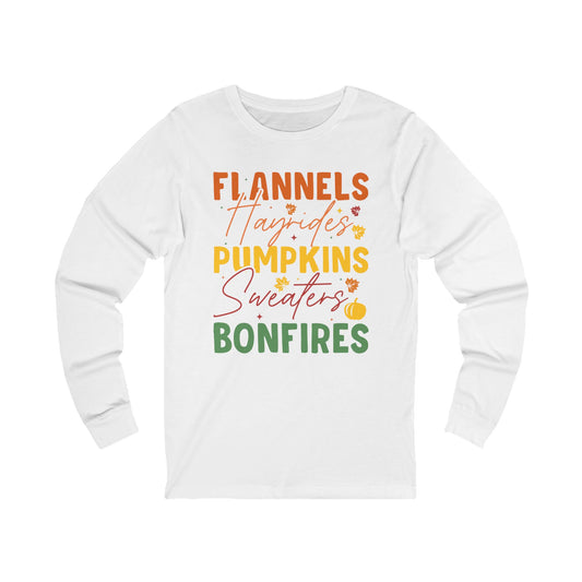 Cozy Autumn Long Sleeve Tee, Flannels, Pumpkins, Bonfires Shirt, Perfect for Fall Celebrations and Gatherings
