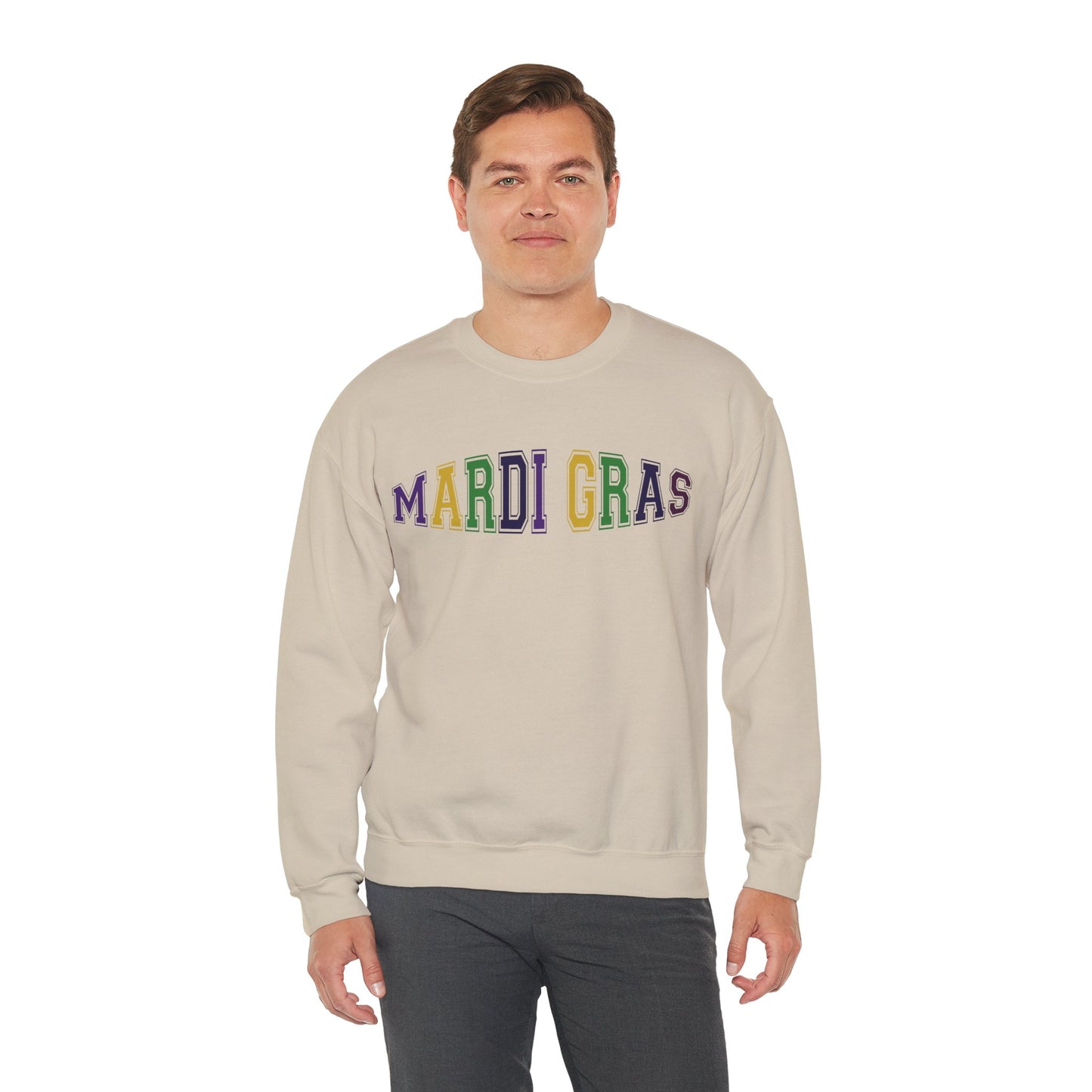 Mardi Gras Crewneck Sweatshirt - Festive Purple Green Gold Parade Pullover