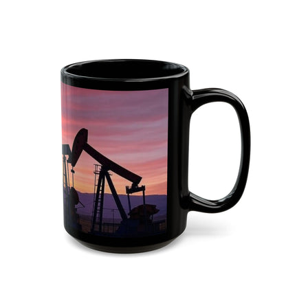 Oil Pump Sunset Mug - Unique Black Coffee Cup for Oilfield Workers, Gift for Him, Coffee Lovers, Home Decor, 11oz, 15oz