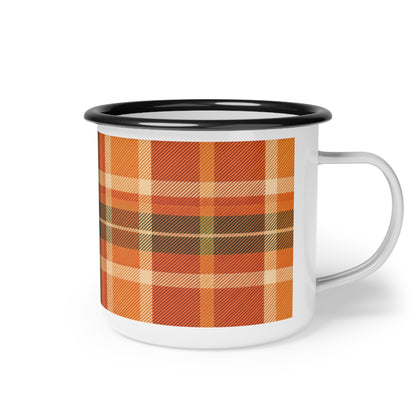 Cozy Plaid Enamel Camp Cup | Fall Outdoor Mugs, Rustic Camping Coffee Cup, Autumn Vibes, Gift for Nature Lovers, Cabin Decor