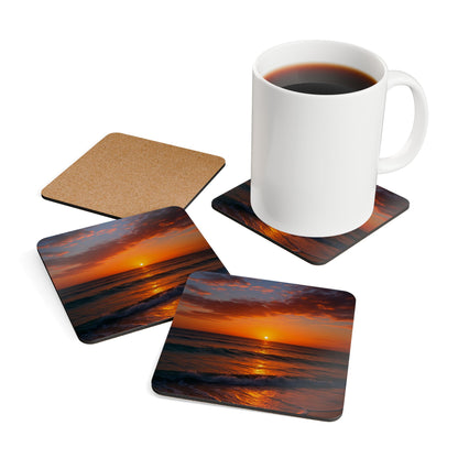 Sunset Corkwood Coaster Set, Eco-Friendly Home Decor, Rustic Tableware, Gift for Housewarmings, Beach Lovers, Drink Coasters