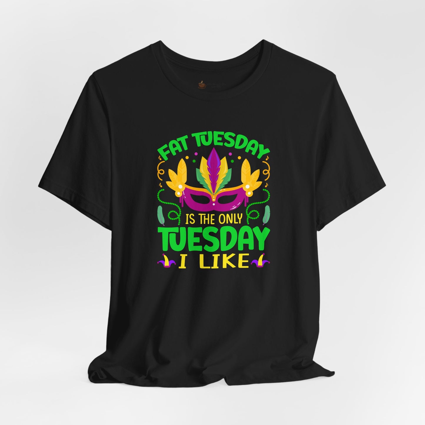 Mardi Gras 'Fat Tuesday' Tee — Carnival Mask & Feather Graphic