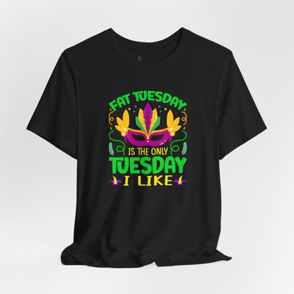 Mardi Gras 'Fat Tuesday' Tee — Carnival Mask & Feather Graphic