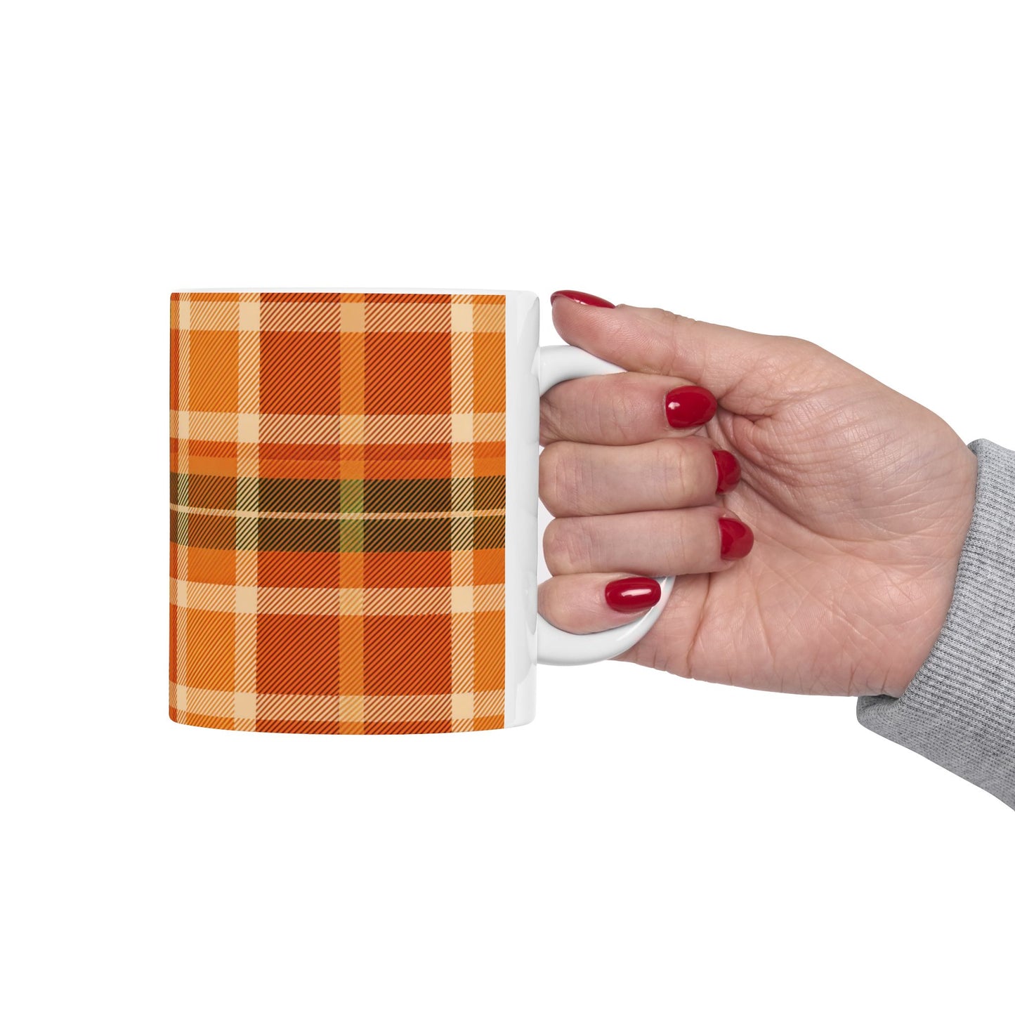 Fall Plaid Ceramic Mug, Motivational Coffee Cup, Gift for Friends, Self-Care Reminder, Uplifting Quote Mug