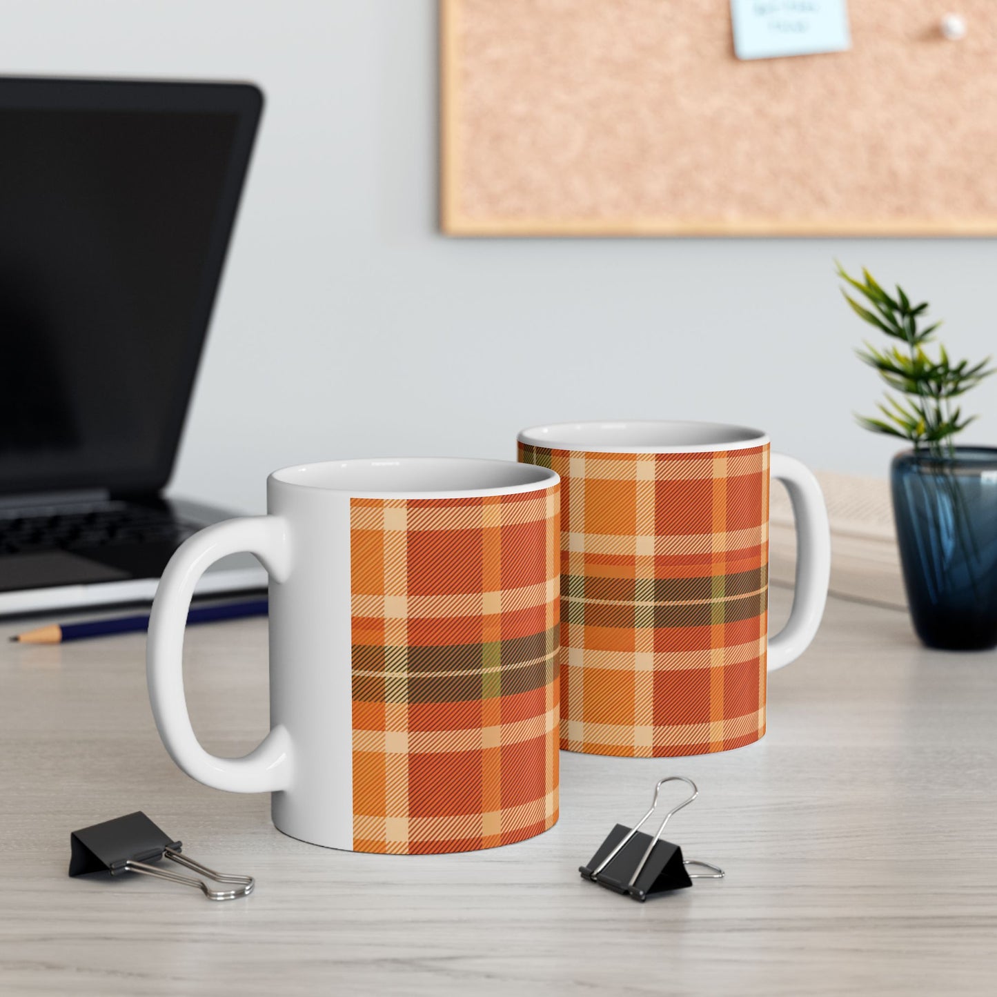 Fall Plaid Ceramic Mug, Motivational Coffee Cup, Gift for Friends, Self-Care Reminder, Uplifting Quote Mug