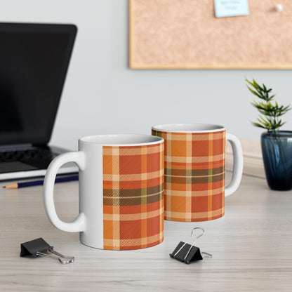 Fall Plaid Ceramic Mug, Motivational Coffee Cup, Gift for Friends, Self-Care Reminder, Uplifting Quote Mug