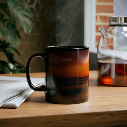 Sunset Serenity Black Mug - Cozy Coffee Cup for Beach Lovers, Gift for Nature Enthusiasts, Perfect for Relaxing Moments