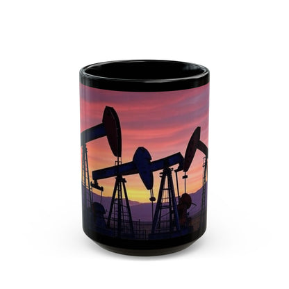Oil Pump Sunset Mug - Unique Black Coffee Cup for Oilfield Workers, Gift for Him, Coffee Lovers, Home Decor, 11oz, 15oz