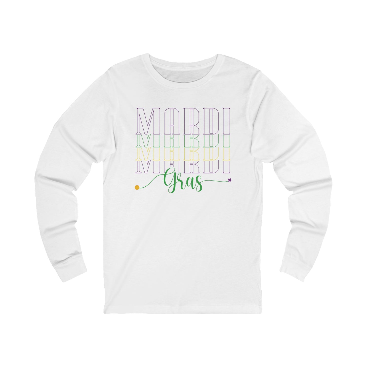 Mardi Gras Long Sleeve Tee — Festive Purple Green Gold Celebration Shirt