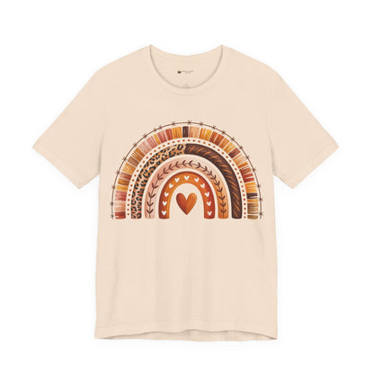 Rainbow Heart Unisex Tee, Casual Summer Shirt, Gift for Her, Cute Graphic Tee, Earthy Tones, Everyday Wear, Baby Shower Gift