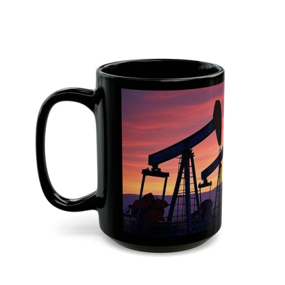 Oil Pump Sunset Mug - Unique Black Coffee Cup for Oilfield Workers, Gift for Him, Coffee Lovers, Home Decor, 11oz, 15oz