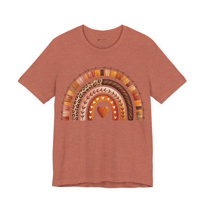 Rainbow Heart Unisex Tee, Casual Summer Shirt, Gift for Her, Cute Graphic Tee, Earthy Tones, Everyday Wear, Baby Shower Gift