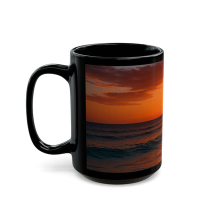 Sunset Serenity Black Mug - Cozy Coffee Cup for Beach Lovers, Gift for Nature Enthusiasts, Perfect for Relaxing Moments