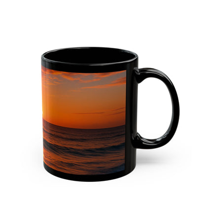 Sunset Serenity Black Mug - Cozy Coffee Cup for Beach Lovers, Gift for Nature Enthusiasts, Perfect for Relaxing Moments