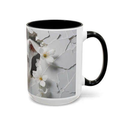 White Puppy Accent Coffee Mug - Cute Dog Lover Gift, Animal Themed Kitchenware, Pet Owner Coffee Cup, Floral Mug, Puppy Decor